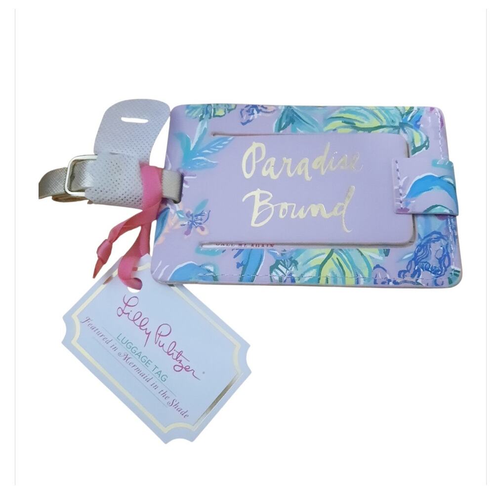 Lilly Pulitzer Mermaid in the Shade Print Gold Accents Vegan Luggage Tag NWT